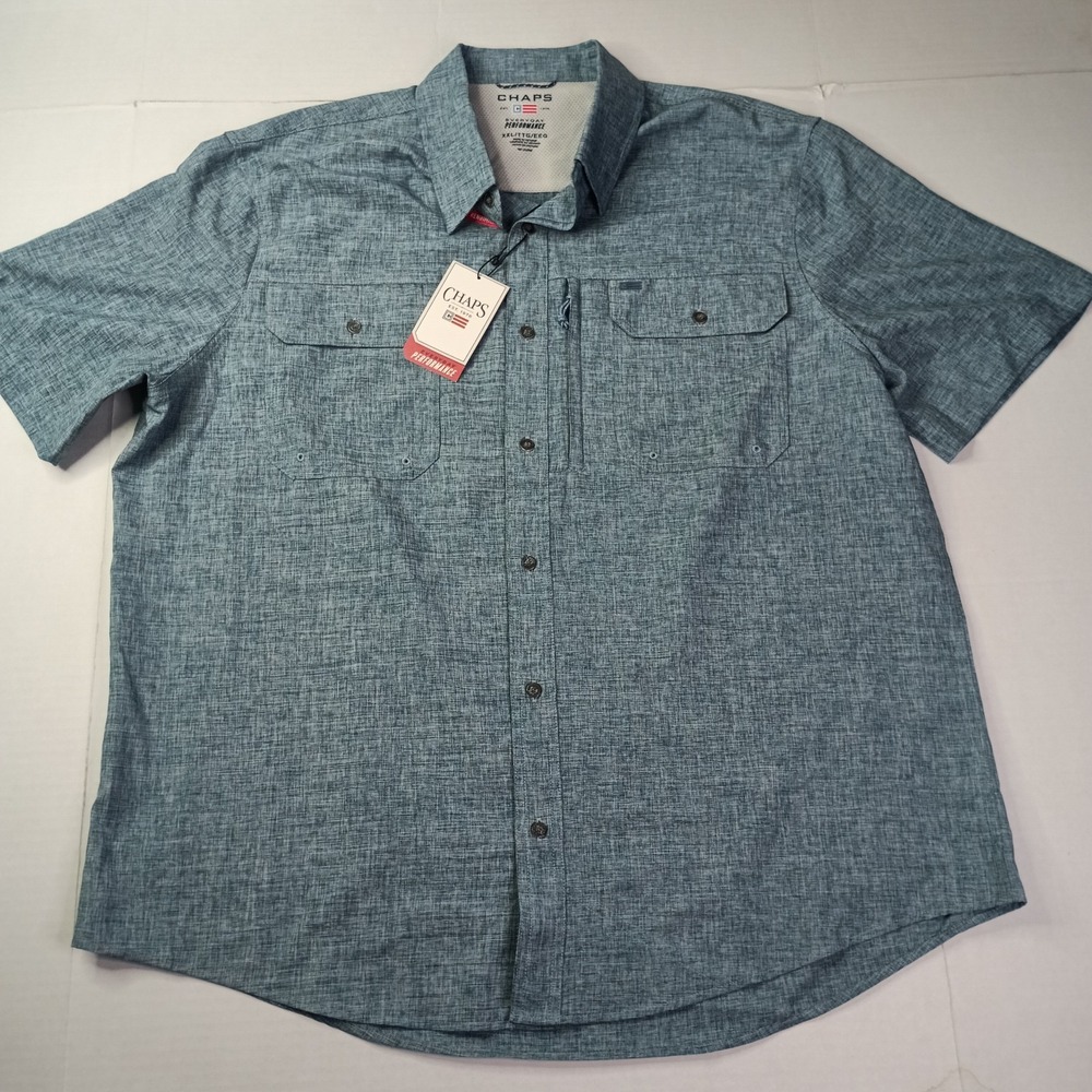 Chaps Everyday Performance Woven Shirt Men's Size 2XL XXL Majolica Blue UPF 30